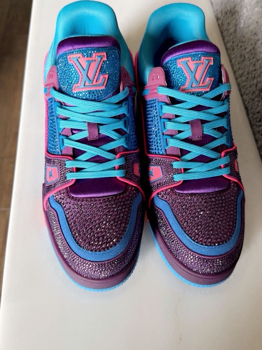 Louis Vuitton Purple, Turquoise & Pink Crystal-Embellished Sneakers